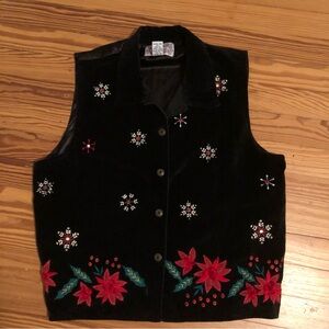 Vintage TanTrums Women’s XL Velvet Black Embroidered Christmas Holiday Vest